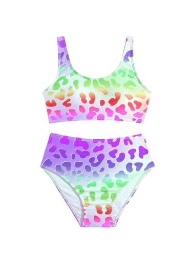 SweatyRocks Girl's 2 Piece Leopard Print Swimsuit High Waisted Bathing Suit Bikini Sets