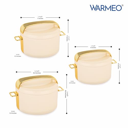 Image of WARMEO Majestic Inner Stainless Steel Casserole Set of 3 (800ml, 1200ml, 2100ml), Ivory | PU Insulated | BPA Free | Food Grade | Easy to Carry | Easy to Store | Chapati | Roti | Curd Maker