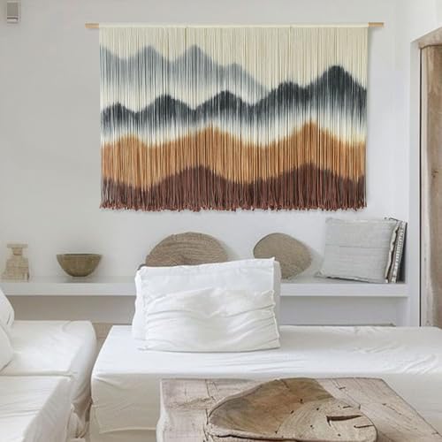 Image of IOWER Macrame Wall Hanging Mountain Wall Art Dip-Dyed Macrame Wall Decor Modern Wall Decor Fiber Wall Art Craftsmanship 57 inch Wx35 L