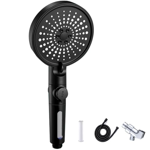 Cabezal de ducha filtrado con manguera y 6 modos, negro
