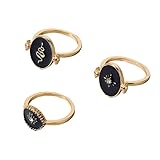 Lllunimon Mystisches Symbol Stapelbarer Legierungsring-Set, vergoldeter Vintage-Retro-Schmuck, für den täglichen Gebrauch, geeignet für Partys, Geschenk für Mama/Freundin/Schwestern