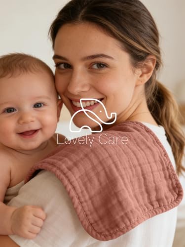 Image of Lovely Care 12 Pack Muslin Burp Cloths 100% Cotton Muslin Cloths Large 20''x10'' Extra Soft and Absorbent Baby Burping Cloth - Warm Clay