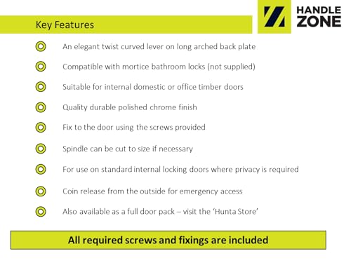 Hunta HANDLEZONE® 1 Pair of Lobo Polished Chrome Bathroom WC Toilet Door Handle Set on Long Backplate, for Internal Doors - Image 2