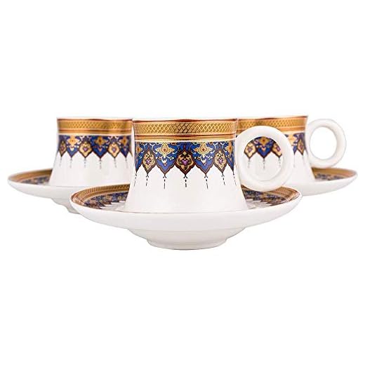 Hayal Turco Café Set con Azucarero Diseño para 6 Personas Fine Porcelana Blanco Oro Rojo Púrpura