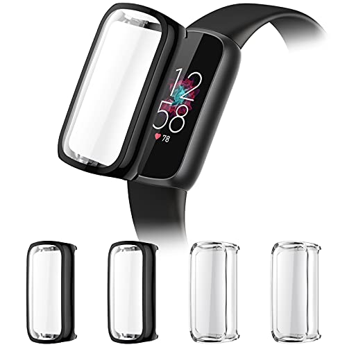 CAVN 4-Pack Screen Protector Case Compatible with Fitbit Luxe, TPU Protective Screen Cover Saver Bumper for Luxe Smartwatch Replacement Accessories (Black/Black/Clear/Clear)