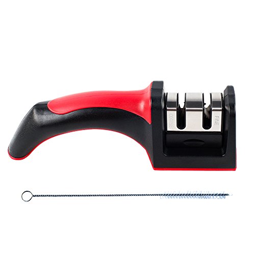 Knife Sharpener By Zealworld – Best Choice for Every Chef's Kitchen. 2 Stage System for Sharpening Blunt Knives. Free Cleaning Brush. (Red) Other Colors Available.