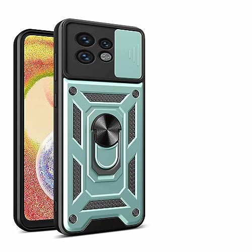 WBWONE Funda para Motorola Moto Edge 40 Pro, Anti-Rasguño Shock- Absorción TPU/PC Carcasa con 360° Anillo Kickstand y Cubierta Deslizante de la Cámara, Verde