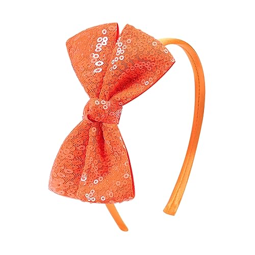 AMYDECOR Orange Sequin Bow Headband for Girls - Boutique Style Hair Accessory with Bow Ribbon - 1 Piece
