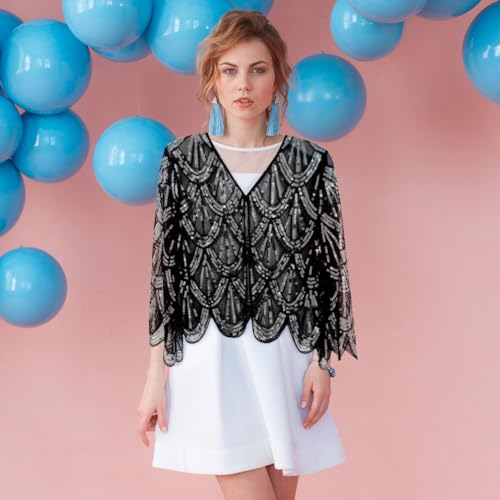 Zcargel Women Sequin Cloak Shawl 1920s Evening Cape Shawls for Evening Dresses Wedding Party4