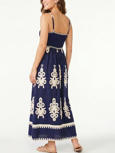 Image of Women's Classy Sleeveless Lemon Print Maxi RIC Rac Dress