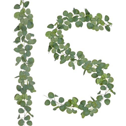 Fsfsdg 2 Pack Natural-Looking Eucalyptus Garland 5.9 Ft Artificial Eucalyptus Leaves Table Greenery Garland for Wedding Backdrop Table Arch Wall Indoor Outdoor Home Party Decor