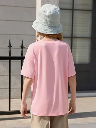 Image of Haloumoning Girls Short Sleeve T-Shirts | Kids, Summer,girls shirts,versized t shirts,Girls T-Shirts,Oversized Tops, Casual Crewneck, Basic Tees 5-14Y