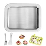 Portable Rolled Ice Cream Maker, DIY Homemade Rolled Ice Cream Tray, Instant Freeze Machine with 2 Scrapers, Ices Creams Roller Maker, Iced Stir-Fry Machine Kit for Home (White 1set)