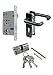 Produktbild SN-TEC Stahltür/FH Tür Komplett Set Beschlag (beidseitig Drücker) + FH Schloss (DIN Rechts) + Profilzylinder