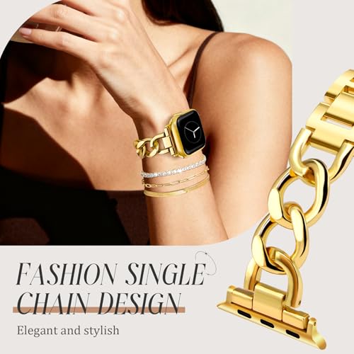 Image of JR.DM Gold Watch Bands and 3Pcs 18k Golden Bracelet Set for Women Compatible with Apple Watch 42mm(S3 /2 /1) /44 /45 /46 /49mm Adjustable Metal Dressy Bracelet for iWatch Series 11 /10 /9 /8 /7 /6 /5 /4 /SE /3 /2 /1
