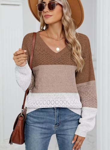 Image of JOCAFIYE Womens Sweaters Casual Long Sleeve V Neck Pullover Sweater Tops