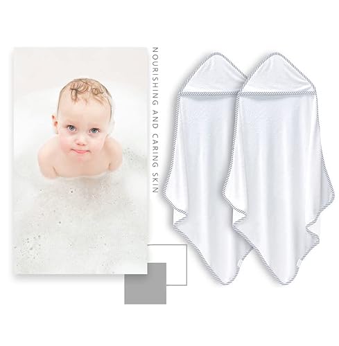 Bamboo Queen 2 Pack Premium Bamboo Baby Bath Towel - Ultra Soft Hooded Towels For Babies,Toddler,Infant - Newborn Essential -Perfect Baby Registry Gifts For Boy Girl (White And Stripe, 30 X 30 Inch) #TOP2