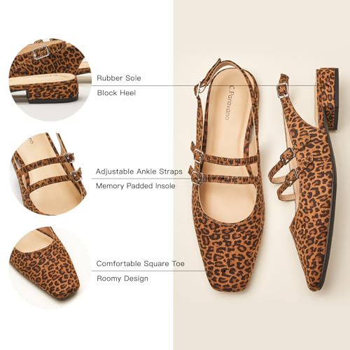 C.Paravano Slingback Flats for Women | Mary Jane Flats | Womens Sandals | Square Toe Shoes(Size 9,Leopard) by C.Paravano - Used condition - Image 6
