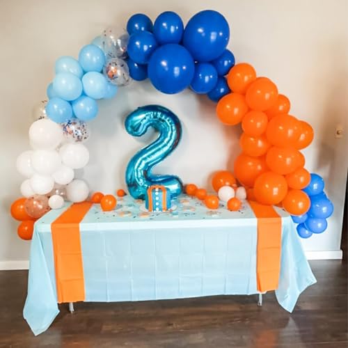 Image of Orange and Blue Balloons, 12 Inch Orange and Dark Light Blue Latex Balloons Party Decorations for Kids Birthday Baby Shower Outer Space Theme Party Decor Supplies