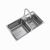 SDdPulse Multifunktionale Edelstahl-Küchenspüle mit schallisoliertem Pad – Doppelschüssel, große Kapazität, Gemüsespüle für den Haushalt, D-78 x 43 cm