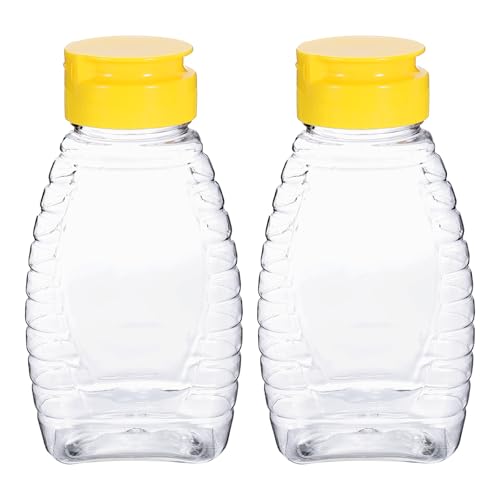 sourcing map 2pcs Plastic Honey Bottles 6oz 180ml Squeeze Honey Jars Bottle Leakproof Honey Dispenser Refillable Honey Containers with Flip Lid for Storing and Dispensing Sauce Syrup