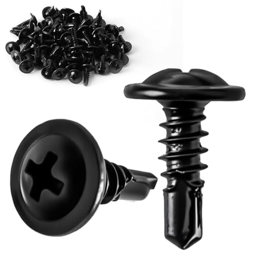 60Pcs M4.2x13mm Self Tapping Screws Metal,Self Drilling Screws Black Stainless Steel Wafer Head Screw for Metalwork Wood Drywall Plastics Furniture Metal Sheets Roofing Windows