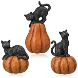 DoubleFill 3 Pcs Halloween Figurine Tabletop Decor Black Cat on Pumpkin