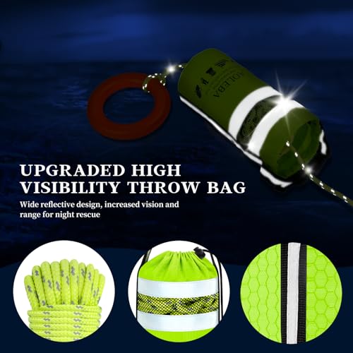 AOLEBA Water Rescue Throw Bag with 8MM Reflective Rope, 1900lbs Tensile Strength Emergency Safety Gear for Boating, Kayaking, Rafting, Floating Throw Bag Throwable Device with Quick Deployment Design