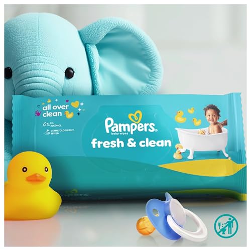 Pampers Fresh Clean Feuchttücher 15 Packungen mit 80 Stück, 1200 Feuchttücher, milder Duft, auch für Hände und Gesicht geeignet