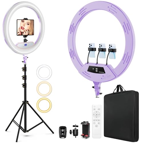 Image of 22 inchRing Light with Stand,Ring Light Tripod for iPhone ipad,with 75 inchTripod /LCD Display /4 ipad iPhone Clips /2 USB Ports,2600K-6500K Color Temperature,for Barber Makeup Tattoo TikTok Video Recording Vlog