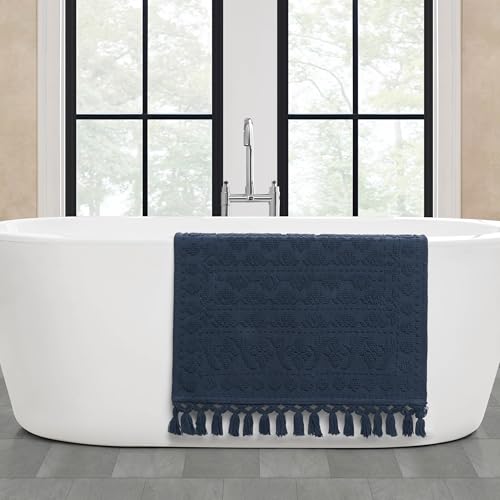 French Connection Nellore Bath Rugs, Woven and Beaded Bath Mats, Durable and Thick Bath Mats for Bathroom and Shower Rugs, 24" x 64", Navy by French Connection - Used condition - Image 5