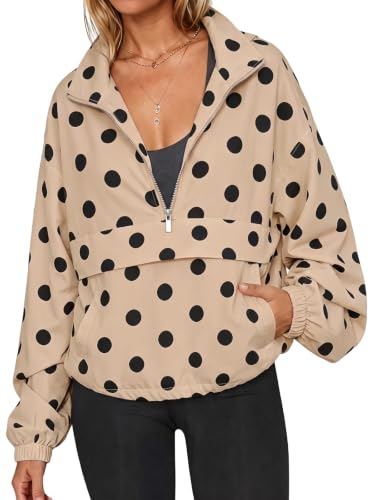 Fisoew Womens Polka Dot Lightweight Windbreaker Jacket | UPF 50+, Windbreaker Jacket, Half Zip, Windproof, Rain Coats, Hiking, Casual, Outdoor, Pockets, Fall, 2026