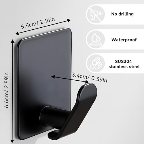 Taozun Klebehaken Extra Stark, Hochwertige Metal Handtuchhaken ohne Bohren Aus Edelstahl, Wasserfest Haken Selbstklebend, 4Er Set Wandhaken Selbstklebend, Bis 6 Kg Tragfähigkeit Badezimmer Schwarz