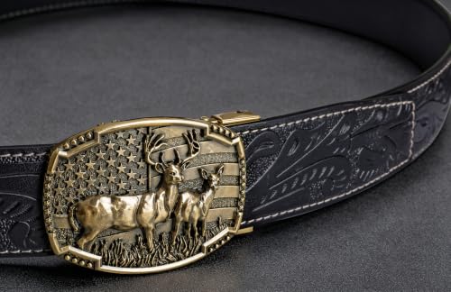Image of Dubulle Mens Ratchet Belt Gold Click Buckle Adjustable Leather Belts | Automatic Belt Buckles, 1 3 /8 inch(3.5cm) Slide Strap, Ratcheting Smooth Sliding, Trim to Fit Design, Gift Box, for Dress Casual