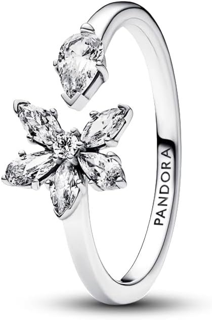 Pandora Sparkling Herbarium Cluster Open Ring - Silver Ring for Women - Gift for Her - Sterling Silver with Clear Cubic Zirconia - With Gift Box