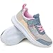 Toandon Girls Kids Sneakers Sequins Sparkle Shoes Breathable Lightweight Elastic Band Athletic Sport Running Walking Fashion Child Strap Non Slip Hook and Loop Closure Sneakers Pink Blue Size 10
