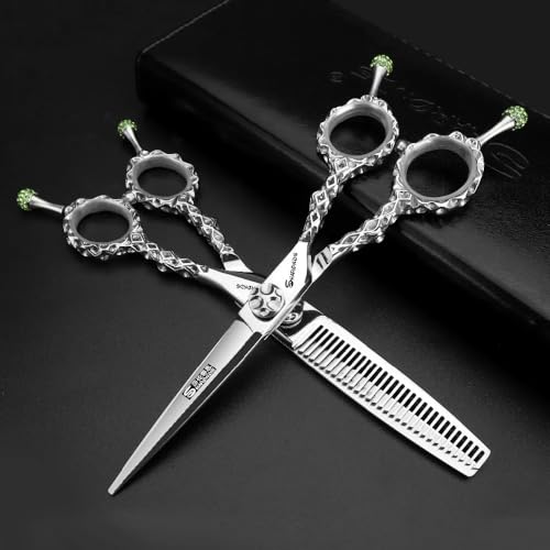 Ciseaux de coupe de cheveux double émeraude 6 pouces en acier de haute précision - 5