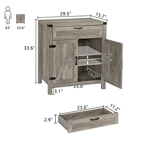Image of VINGLI Modern Farmhouse Sideboard Buffet Cabinet with Drawer, Storage Cabinet with Doors and Adjustable Shelves, Coffee Bar Station for Kitchen, Dining Room and Living Room, Ash Grey