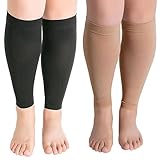 Valcatch 2 Pairs Compression Leg Sleeves for Women & Men 20-30mmHg Toeless Plus Size Compression Leg Sleeves Support Socks