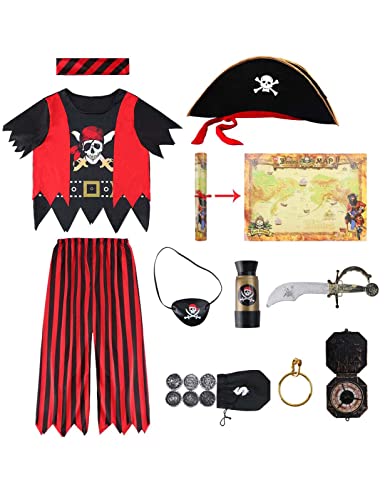 MOMBEBE COSLAND Déguisement de pirate d'Halloween pour enfants garçons Ensembles de vêtements de cosplay de pirate pour enfants, 7-8 ans Cover
