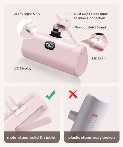 Portable Charger for iPhone 14/13 with Digital Display  
Lightweight Pink Portable Charger for iPad  
Mini Pink Portable