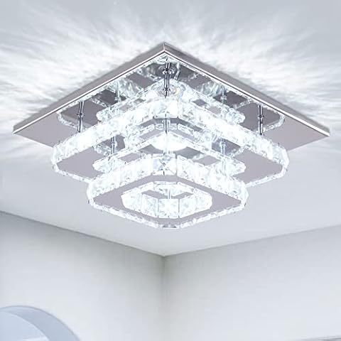 Cainjiazh Mini Chandelier LED Crystal Ceiling Light 2 Layers Flush Mount Ceiling Light Modern Chandelier Lighting for Hallway Staircase Kitchen Bathroom (Cool White) Cover