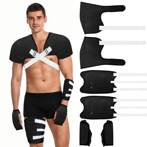 Viowey Castor Oil Pack Wrap for Men Plus Size, 8 PCS Reusable Castor Oil Wraps for Shoulder Knee Hand, Flannel Cotton, Machine Washable (Black)