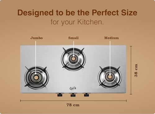 Image of Jyoti Enduro Gas Stove 3 Burner Stainless Steel | Direct Flame Brass Burners | 2 mm Stainless Steel One-piece Body | Flame Guard Pan Supports | Spacious Design| ISI Mark