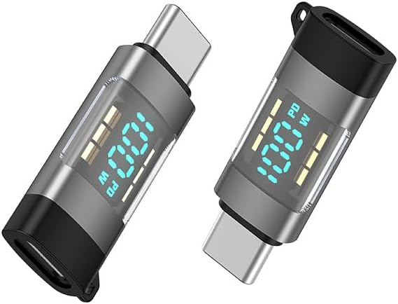USB C Adapter 2pack 100W USB C Female to USB C Male Extension Adapter Type C Power Meter Tester with Digital Display for All USB C Cable