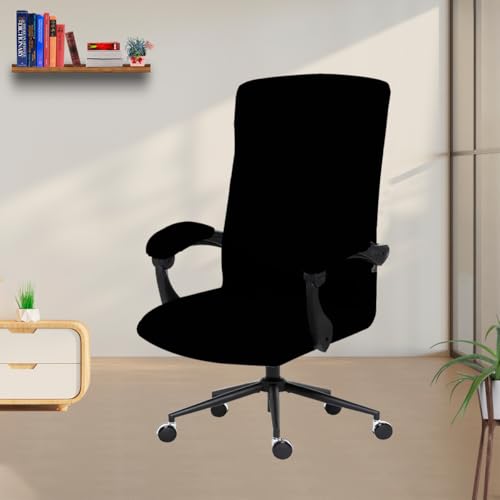 Image of Eleganta Stretchable Elastic Boss Office Chair Cover with Handle Covers, Polyester Spandex, Solid Black (Pack of 8)