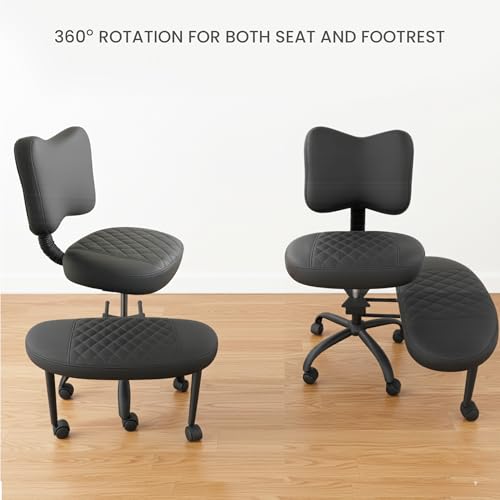 Cross Legged Office Chair Meditation ADHD Yoga Chair for Adults with Ergonomic Back Support Cushioned Seat and Leg Rest for Criss Cross Sitting Kneeling Fidgeting Height Adjustable 360° Swivel