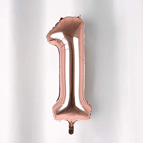 Image of AMFIN Number 1 Foil Balloon Number Balloons One Number Foil Balloon Props for First Birthday - Rose Gold