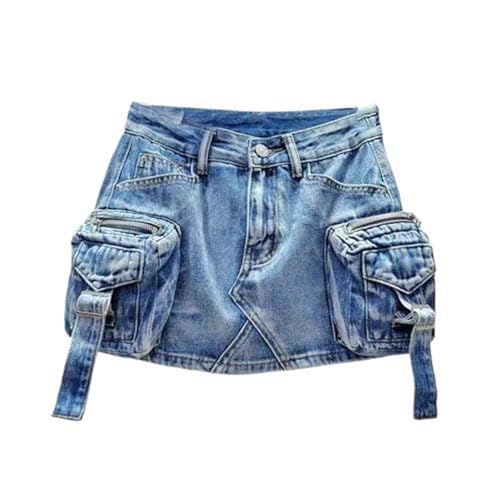 Jupe blanche en denim avec poche pour femme mini coupe trapèze rétro style coréen