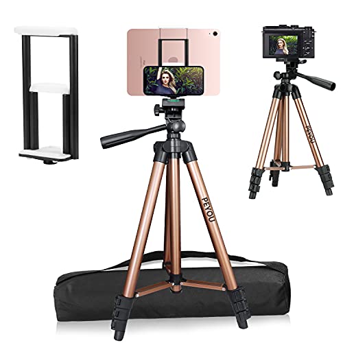 PEYOU Compatible For Ipad IPhone Tripod, 50 Inch Extendable Lightweight Aluminum Smartphone Camera Tablet Tripod Stand For Video + Wireless Remote + 2 In 1 Phone/Tablet Tripod Mount Holder